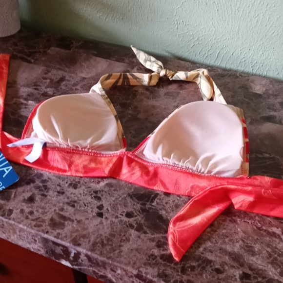 Aqua Couture Orange Tropical Pattern Bikini Top Women’s Size Large - Picture 7 of 7